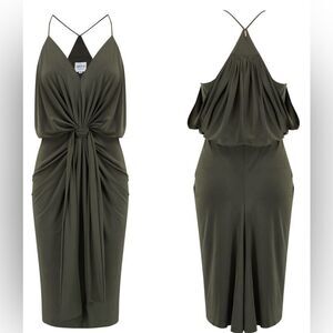 MISA Los Angeles Domino Draped Midi Dress Olive